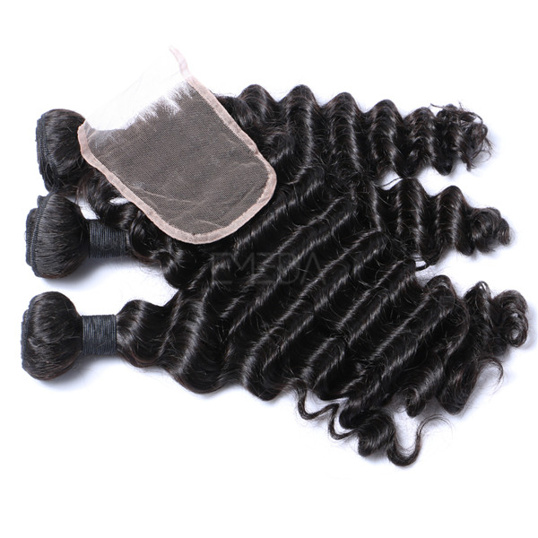 Virgin Human Hair Bundles With Closure Real Human Indian Hair   LM037